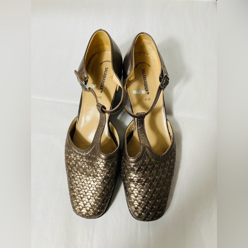 Vntg 90’sSalamander Woven‎ Square Toe Buckle Sandals Women’s Sz 6.5 Golden Brown